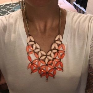 Coral and multi pink color bib necklace